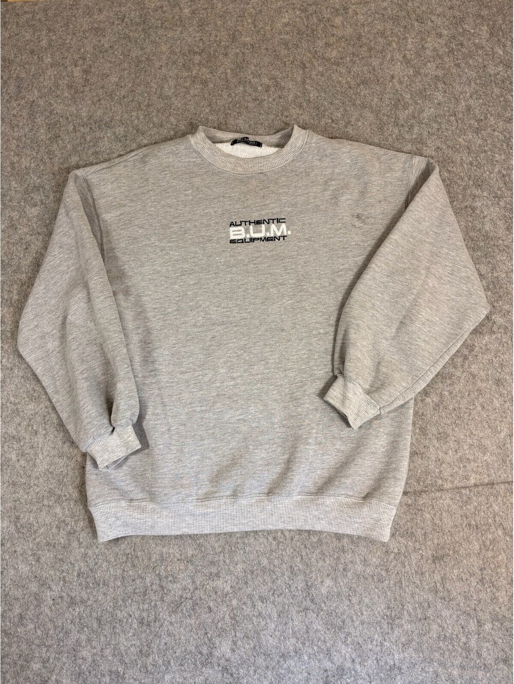 Vintage B.U.M. Equipment Sweatshirt Mens M Gray 90s Pullover Fleece Embroidered